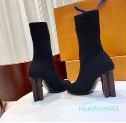 2022 Stiefeletten, hochwertige High-Heel-Schuhe, bestickter Stretch-Textil-Gummiboden mit Box, EU35–41