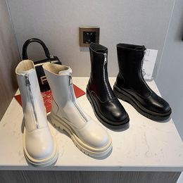 2022 tobillo invierno Botas de Mujer punta redonda 5cm tacón zapatos con cremallera negro blanco naranja básico para Mujer Botas Mujer tamaño 35-40 57205