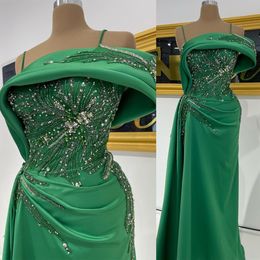 2022 Arabische Aso Ebi Hunter Green Prom Dresses kristallen avond formeel feest tweede receptie verjaardag verlovingsjurken jurk zj687
