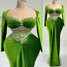 2022 Árabe Aso Ebi Luxuoso Verde Vestidos de Baile Frisado Cristais Sexy Noite Formal Festa Segunda Recepção Aniversário Vestidos de Noivado Vestido ZJ677