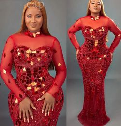 2022 Arabo Aso Ebi Red Mermaid Prom Dresses Cristalli di perline Lussuosa serata formale Festa Secondo ricevimento Compleanno Abiti di fidanzamento Abito ZJ667