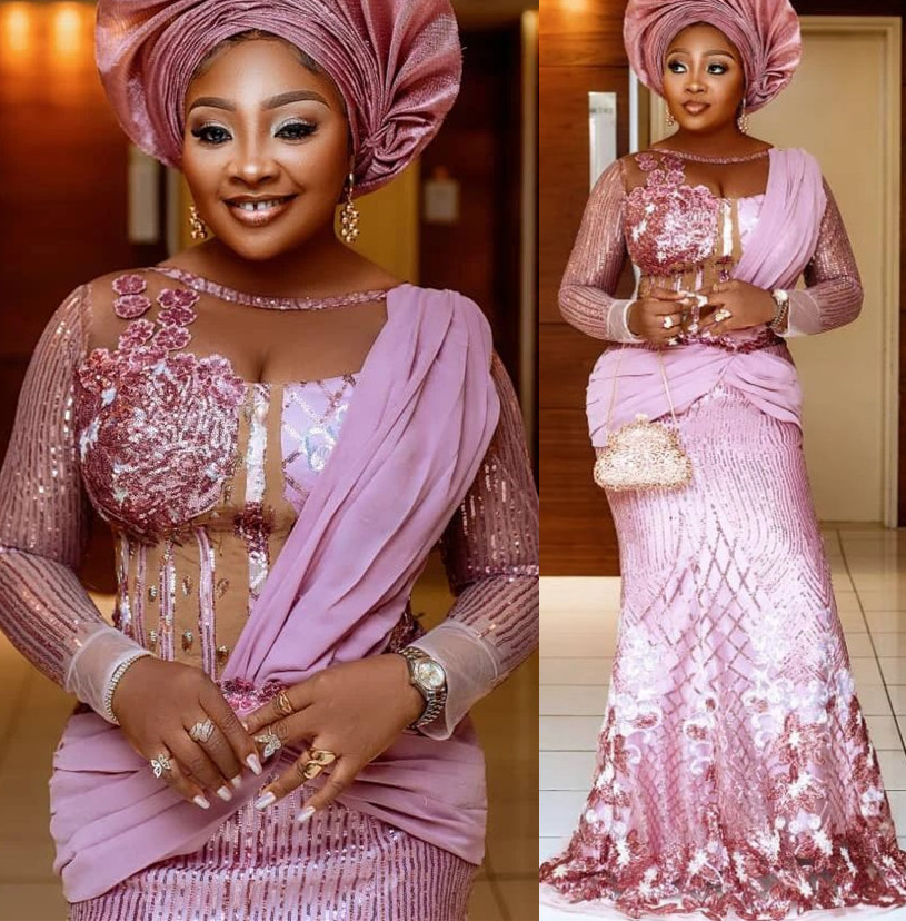 2022 Arabe Aso Ebi Paillettes Dentelle Robes De Bal Sirène Luxueux Soirée Formelle Partie Deuxième Réception Anniversaire Robes De Fiançailles Robe ZJ7122