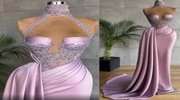 2022 Arabisch plus size lila kant kralen avondjurken hoge nek sexy schede prom formal feest tweede receptie jurken cg0011661457