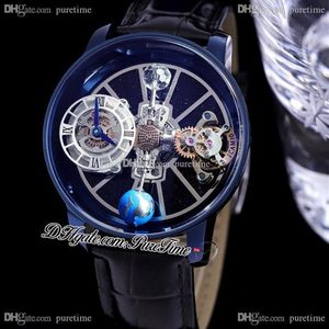 2022 Astronomia Tourbillon Swiss Quartz Mens Watch Pvd Blue Steel Case Skeleton 3d Globe Dial Strap Super Editio200y