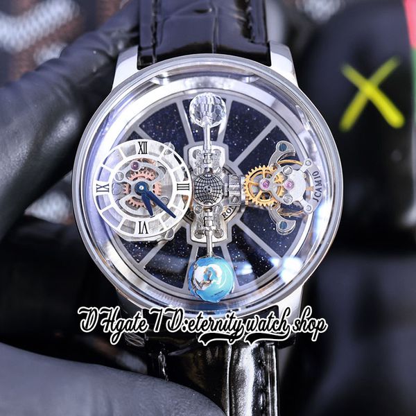 2022 ASTROMIE TOURBILLON SWISS Quartz Mens Watch 316L ACTEUR INOXEUX Étui ciel Sky Skeleton 3D Globe Dal