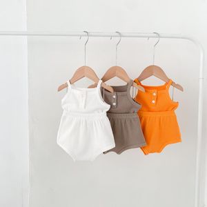 2022 Australië Koreaanse Amerikaanse ins -peuter kledingsets Wafle Cotton Pretty Soft Short Sleeve -tanks met hete shorts 2pcs pasgeboren outfits