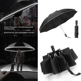 2022 parapluie automatique avec un pain de pluie réfléchissant la pluie Trip résistant aux parapluies inversés