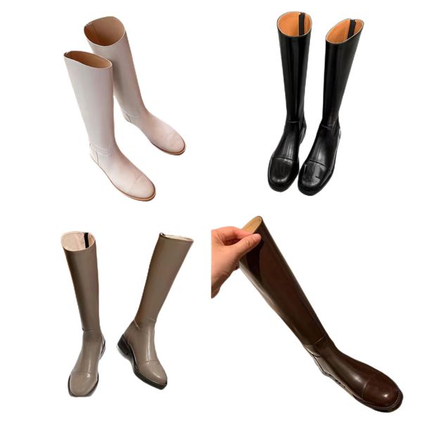 2022 automne et hiver camélia chevalier bottes pour femmes longues en cuir de vachette petit luxe jambes à talons bas mais genoux