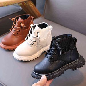 2022 Autumn Classic Black Brown White Fall Winter Platform Boots For Children Cozy Toddler Boys Martin Boots Kids Girl Shoes L220716