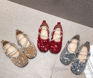 2022 Autumn Girls sequins flat shoes shiny kids crystal princess shoes children soft non-slip Christmas party dance shoe Q7419