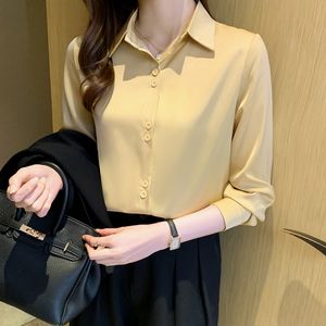 2022 automne à manches longues Satin Blouses bureau dame soie chemises haut pour femme mode bouton Up Vintage vêtements Blusa élégant