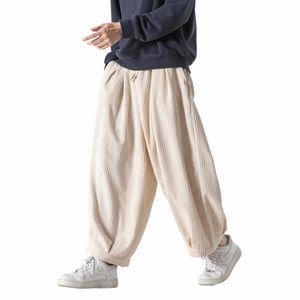 2022 Herfst Mannen Wijde Pijpen Rechte Broek Mannen Corduroy Effen Kleur Oversize Broek Mannelijke Dikke Warme Japen Stijl Streetwear Broek d3si #