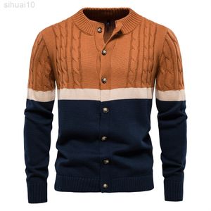 2022 automne nouveaux hommes mode col montant couleur correspondant Cardigan pull taille européenne L220801