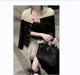 Automne nouveau femmes 3D rose fleur patchwork à manches longues tweed laine simple boutonnage manteau veste mode casacos SML