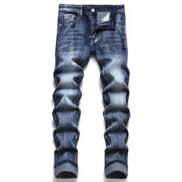 2022 Autumn Slim Fit Stretch Heren Print jeans blauw magere spijkerbroeken slijpende witte katoenen broek mid-taist pantalones