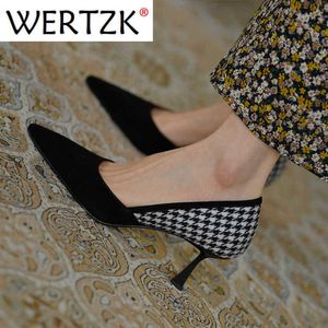 2022 Automne Printemps Bureau Dame Talons Hauts Femmes Chaussures De Fête Bout Pointu Plaid Élégant Femmes Pompes Marque Dames Talon Mince 6.5cm 230202