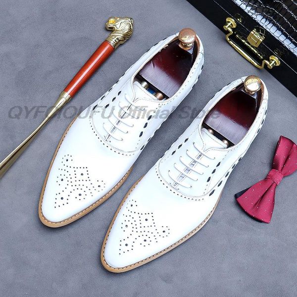 2022 automne blanc hommes chaussures élégant hommes bout pointu Oxford à lacets en cuir véritable chaussures habillées fête de mariage chaussures formelles