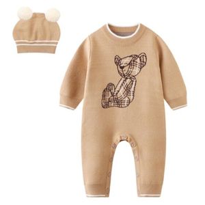 2022 Autumn Winter Baby Rompers Knitting Jumpsuit Boys Sweater Hat Tweedelende set Fashion Designer Print Luxe meisjes één-stuks kleding