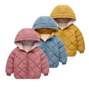 2022 Autumn Winter Nieuwe kinderen gewatteerde jassen voor jongens en meisjes plus fluwelen warme katoenen jassen unisex top capuchon jas Solid J220718