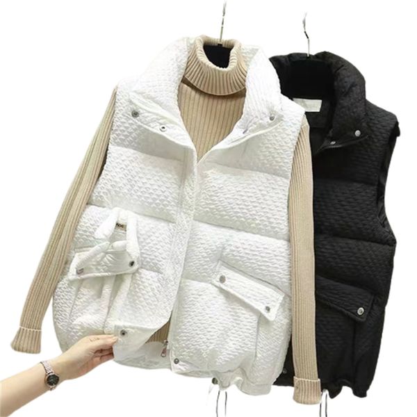 2022 Otoño Invierno nuevo chaleco corto lindo conejo empalme moda chaqueta coreana tendencia algodón acolchado mujeres a prueba de viento cálido