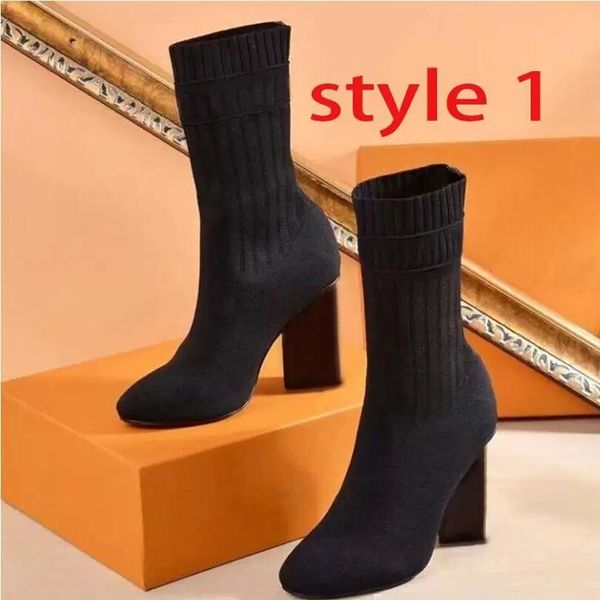 2022 calcetines de otoño invierno botas de tacón de tacón moda sexy Bota elástica de punto diseñador Alfabético zapatos de mujer dama Carta Tacones altos gruesos Tamaño grande us4-us11 Con caja