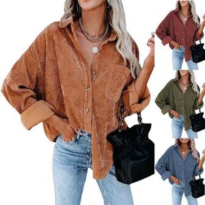 2022 Blouse de vêtements pour femmes d'hiver automne surdimensionne la chemise en velours côtelé décontractée les chemises