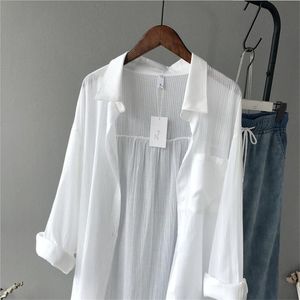 2022 automne femmes à manches longues chemises blanches Blouse haute qualité ample Blouse hauts coton décontracté