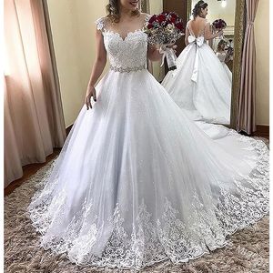 2022 Backless Bow A Line Trouwjurken Bruidsjurken Cape Mouw Sping Lange Tuin Land Bruid Jurk Sheer Ronde Hals Applicaties Kant Vestido de Novia Plus Size