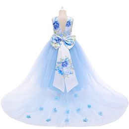 2022 Baljurk Prinses Bloem Meisje Jurken Voor Bruiloft 3D Floral Geappliceerd Pageant Jurken Vloerlengte Plffy Tulle Kids Prom Dress