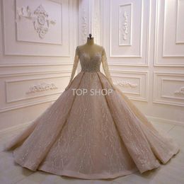 2022 robe de bal robes de mariée Blush rose col en V manches longues luxe cristal perlé saoudien dubaï robe de mariée grande taille