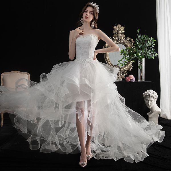 2023 robe de bal robes de mariée bohème plage tutu col en V dentelle 3D appliques florales illusion dos nu balayage train plus la taille formelle robe de mariée