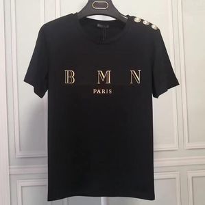 Baman Summer Designer T-shirt pour femmes Mode haut de gamme Street Harajuku bouton doré chaud ras du cou pur coton