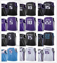 2022 Basketball 10 Domantas Sabonis Jerseys De'Aaron Fox 5 Richaun Holmes 22 Davion Mitchell 15 City Noir Blanc Violet Edition Hommes Femmes Ki