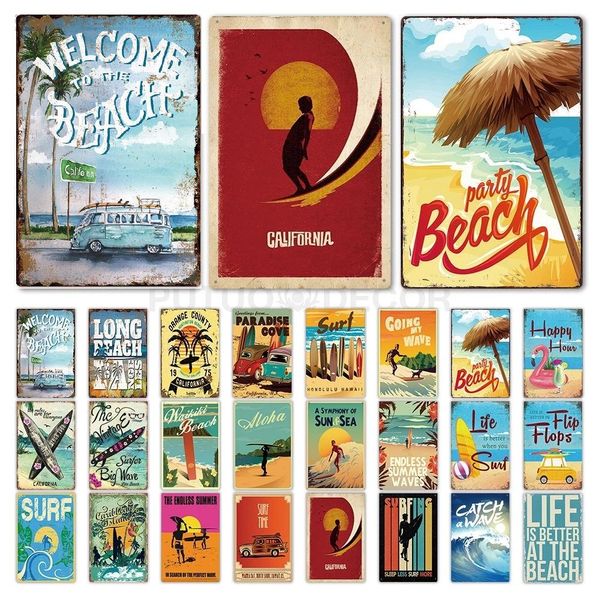 2022 Beach Cartel de chapa Placa Metal Hierro Pintura Vintage Summer Wall Signs Decoración para House Seaside Placa decorativa Irish Pub Bar Industrial S