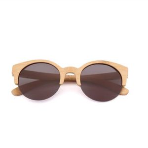 2022 BEMUCNA CAT Eye Lunettes de soleil Femmes Designer Semi-Rimless Wood Sunglasses Men Bamboo Sun Glasse pour hommes UV400 306E