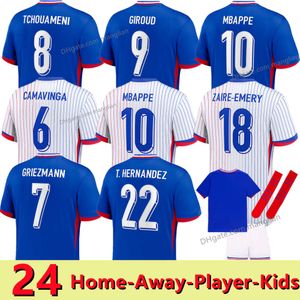 2024 Jerseys de football Mbappe Football Jerseys Frenchman Camavinga Kante Tchouameni Kounde Giroud Diaby Men Women Football Kit Kit Kit Set Football Kit de football