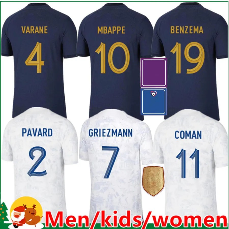 22 23 Benzema Soccer Jerseys Французский клуб Полный набор 2023 Giroud Mbappe Griezmann Saliba Kante Maillot de Foot Equipe Maillots Мужские женские детские футбольные рубашки футбольные рубашки