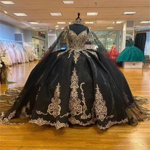 2022 Zwarte lieverd baljurk kralen Appliques Quinceanera jurk Princess Sweet 16 15 -jarig meisje afstuderen verjaardagsfeestje jurken 225i