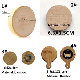 2022 Blanco DIY houten ronde vorm fles opener Coaster Koelkast Magneet Decoratie Bierflessen Openers Beach Bamboomboom Pan Vorm