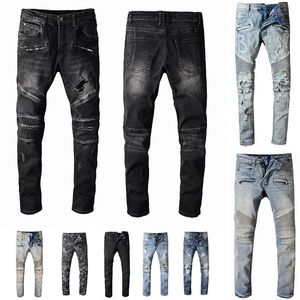 Jeans Mens Designer Jean Distressed Ripped Biker Slim Fit Moto Bikers Denim For Men s Fashion Mans Black Pants pour hommes