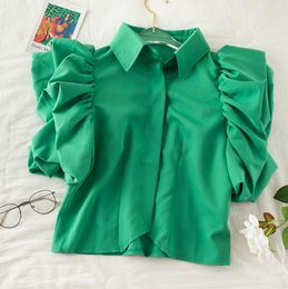 2022 Blusas De Mujer Zomer Shirts Vrouw Kleding Elegnt Blouses Vrouwen Bladerdeeg Mouw Vintage Shirt Koreaanse Blouse Mode Crop Tops