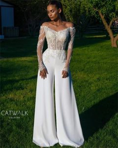 2022 bohème Boho combinaisons robe de mariée dentelle à manches longues hors de l'épaule robes de mariée robes de mariée Vestido de Noiva