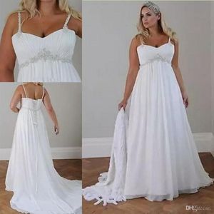 2022 Boho gasa vestidos de novia vestido de novia apliques de encaje correas tren de barrido una línea por encargo más tamaño playa jardín vestido de novia