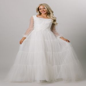 2022 BOHO IVORY A-LINE BESCHILIGE TRUWDE JURKEN JACHTEN MET LANGE MOEVEN VALILEEN LADERDE LAATS TULLE KNOPEN ACHTER VIERTE SLEUBER SHEER ILLUSIE MEEVEST BR 2434