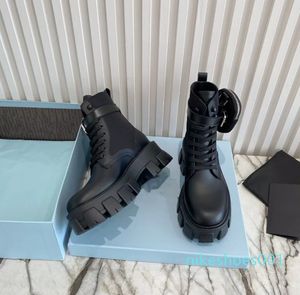 2022 bottes bottes de combat d'inspiration militaire pochette en nylon attachée à la cheville avec sangle chevilles bottes chaussures en cuir verni noir mat de qualité supérieure
