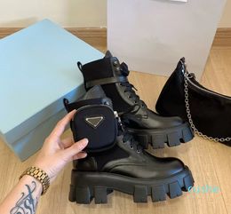 2022 Boots Souche en nylon attaché à la cheville avec sangle Boot Top Quality Black Matte Patent Le cuir chaussures F20