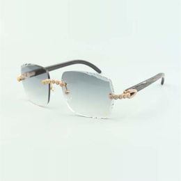 2022 Bouquet Diamond Buffs-zonnebril 3524014 met natuurlijke zwarte getextureerde buffelhoornbril en geslepen lens 3 0 dikte272N