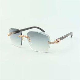 2022 Bouquet Diamond Buffs Gafas de sol 3524014 con gafas de cuerno de búfalo con textura negra natural y lentes de corte 3 0 Grosor 204V