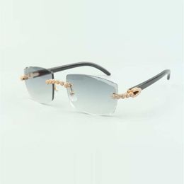 2022 Bouquet Diamond buffs Gafas de sol 3524015 con gafas de cuerno de búfalo negro natural y lente cortada 3 0 Espesor285A
