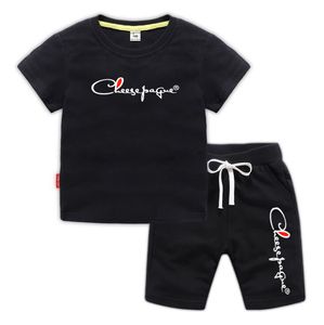 Été nouveau bébé garçons marque imprimé vêtements de sport été filles confortable shorts noir T-shirt ensemble 2 ensemble de vêtements pour enfants vêtements pour enfants